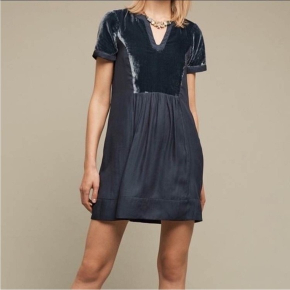 Anthropologie Dresses & Skirts - Anthropologie Maeve Teal Blue Velvet V Neck Short Sleeve Boho Dress Size XS
